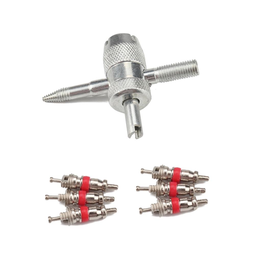 7PCS 6 Valve Cores Tire Valve Core Tool Silver Valve Core Kit Durable 4 in 1 Valve Tool  Tire Repair