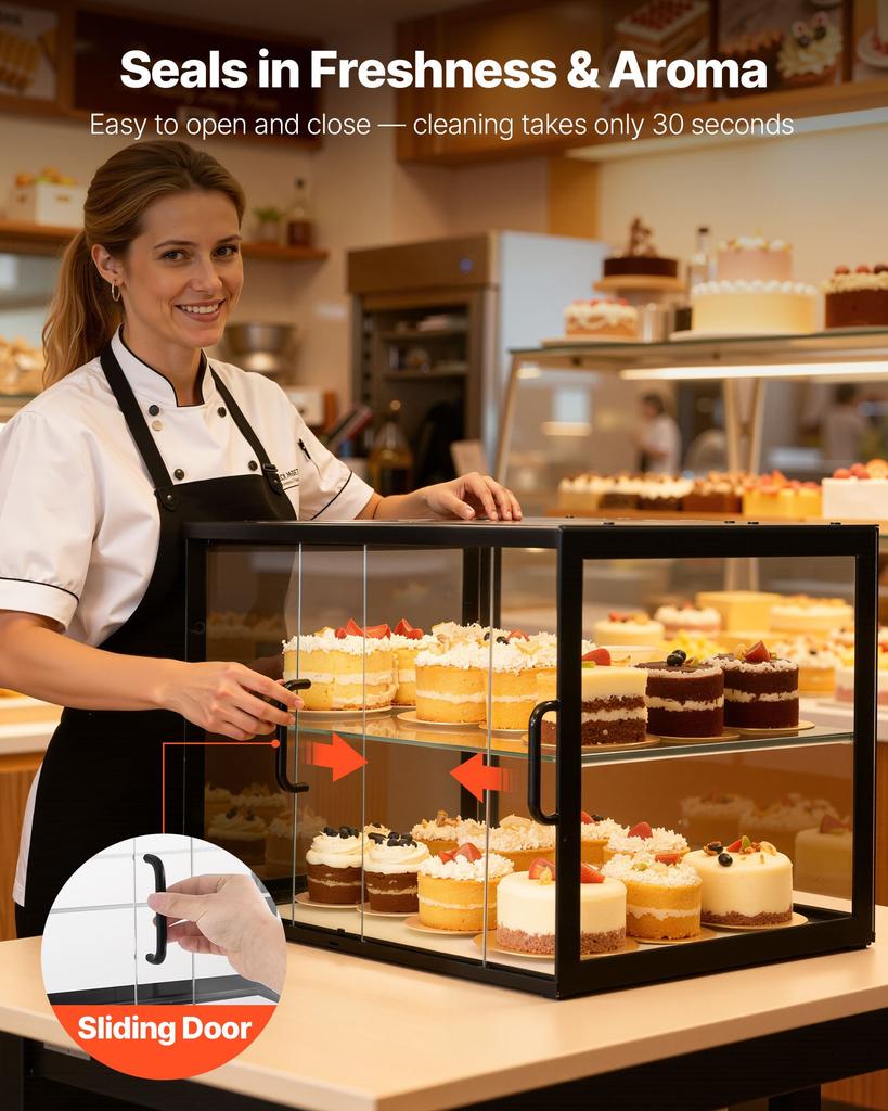 VEVOR Vetrina da Panetteria, Vetrina da Banco Commerciale a 2 Piani per Pasticceria, Scatola Trasparente in Acrilico per Pane per Cucina