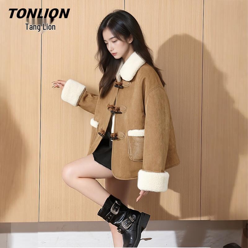 Женская куртка TonLion из искусственной замши с подкладкой из овечьей шерсти M