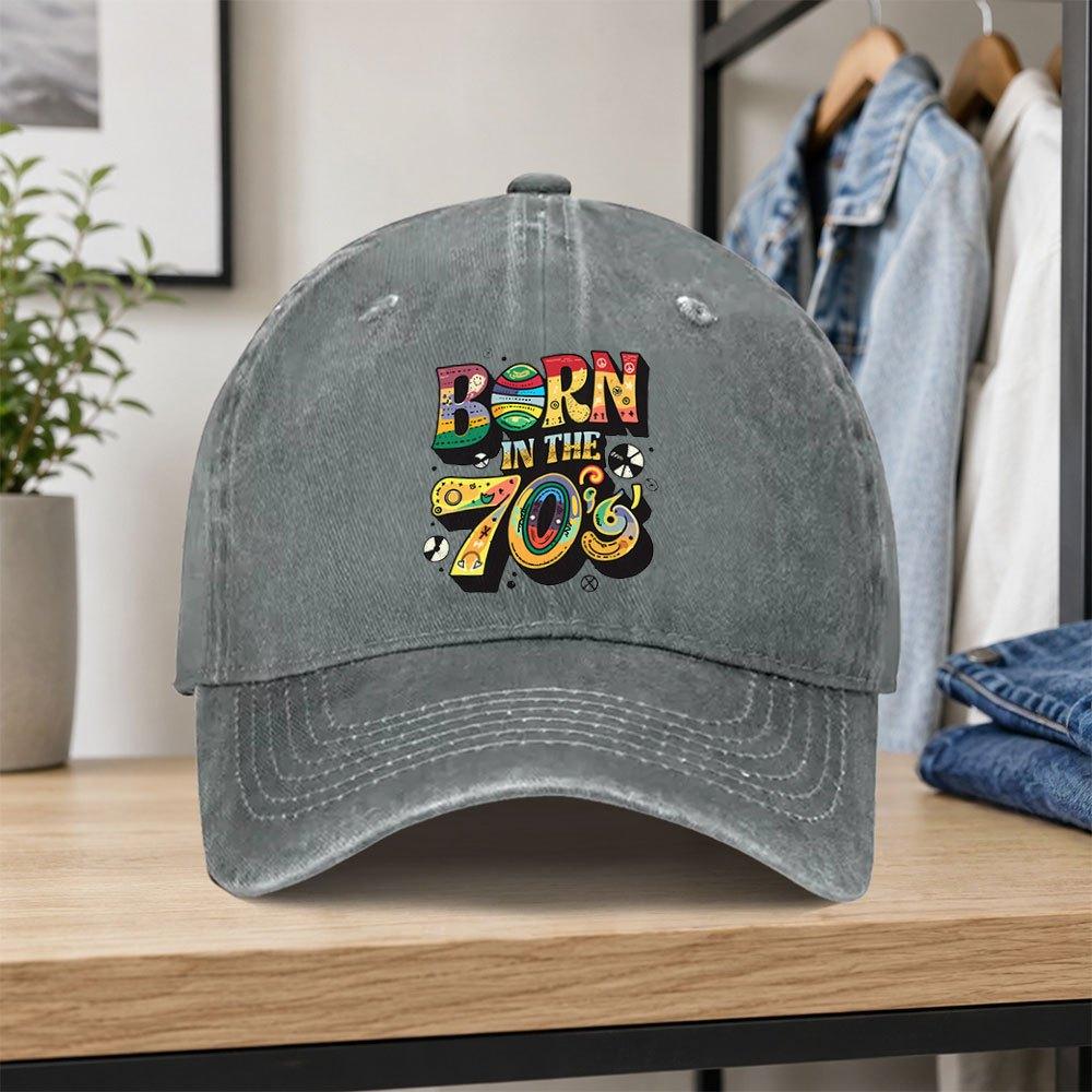 1pc Vintage 70s Retro Style Printed Washed Baseball Cap Classic Casual Unisex Allseason Duckbill Hat Adjustable Size Suitable