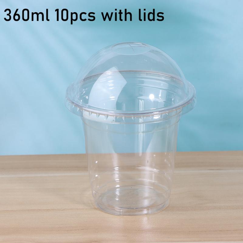 

10Pcs Disposable Clear Plastic Cups With Lid Or 100 Straws For Fruit Juice Milk Tea Iced Coffee Cold Drinks Takeaway Party Use