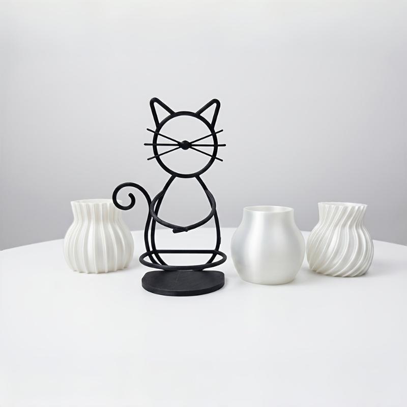 Cute Cat Shaped Metal Pen Holder With Non Slip Base Storage Cup For Home Office Stationery Organization