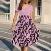 Fashion Women Summer Vintage Floral Dress Elegant Short Sleeve Midi Dress