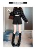 Plus Size Women's Black Wool Wide-Leg High-Waisted A-Line Shorts for Fall/Winter