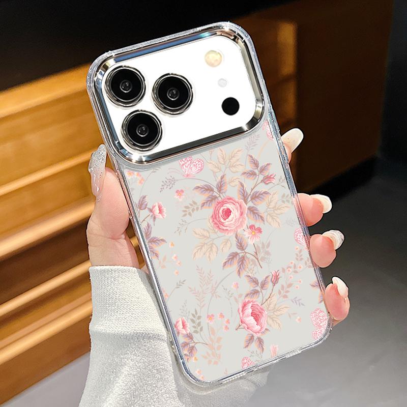 INS Sunflower Print Case For iPhone 17 Pro Max iPhone 16 15 14 13 Pro Max 11 17e 16e Plating Lens Frame Clear Soft Silicone Back Cover