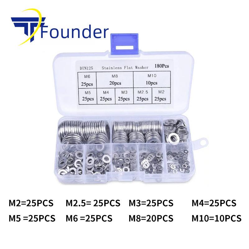 

304 Stainless Steel Gasket and Washer Combo: M2-10 Screws, 180 Pieces