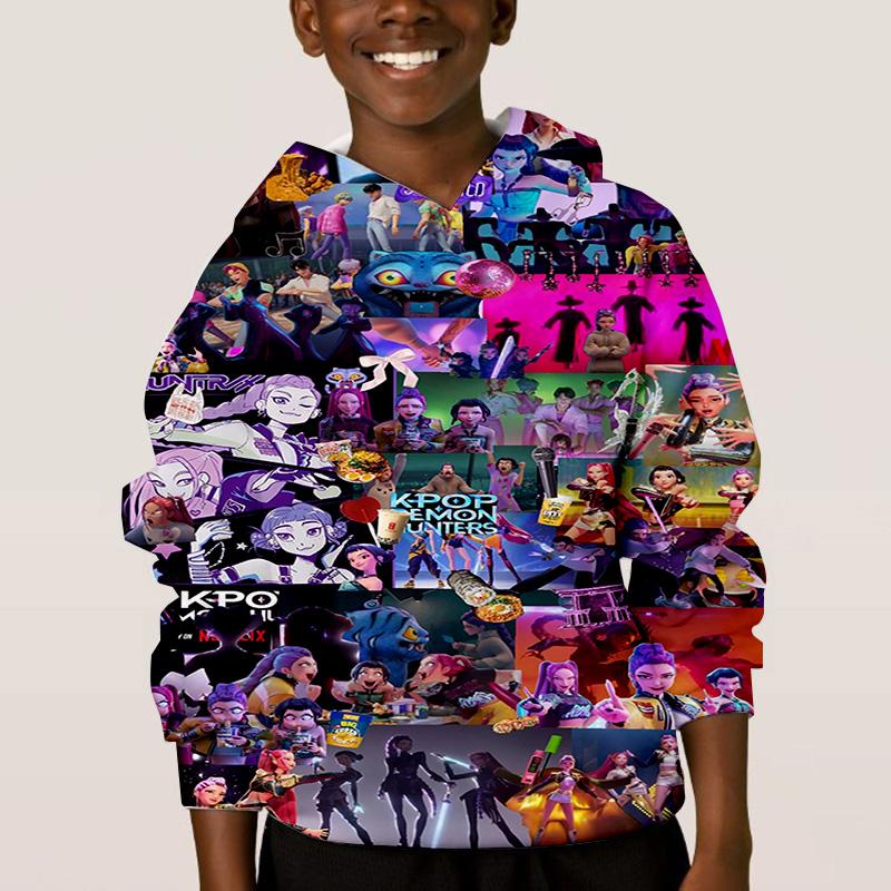 KPop Lovci démonů Dětské Hip-hopové Zábavné Vzorové Oblečení Móda Ležérní Volné Dětské Topy Dětské Chlapecké Mikiny s Kapucí
