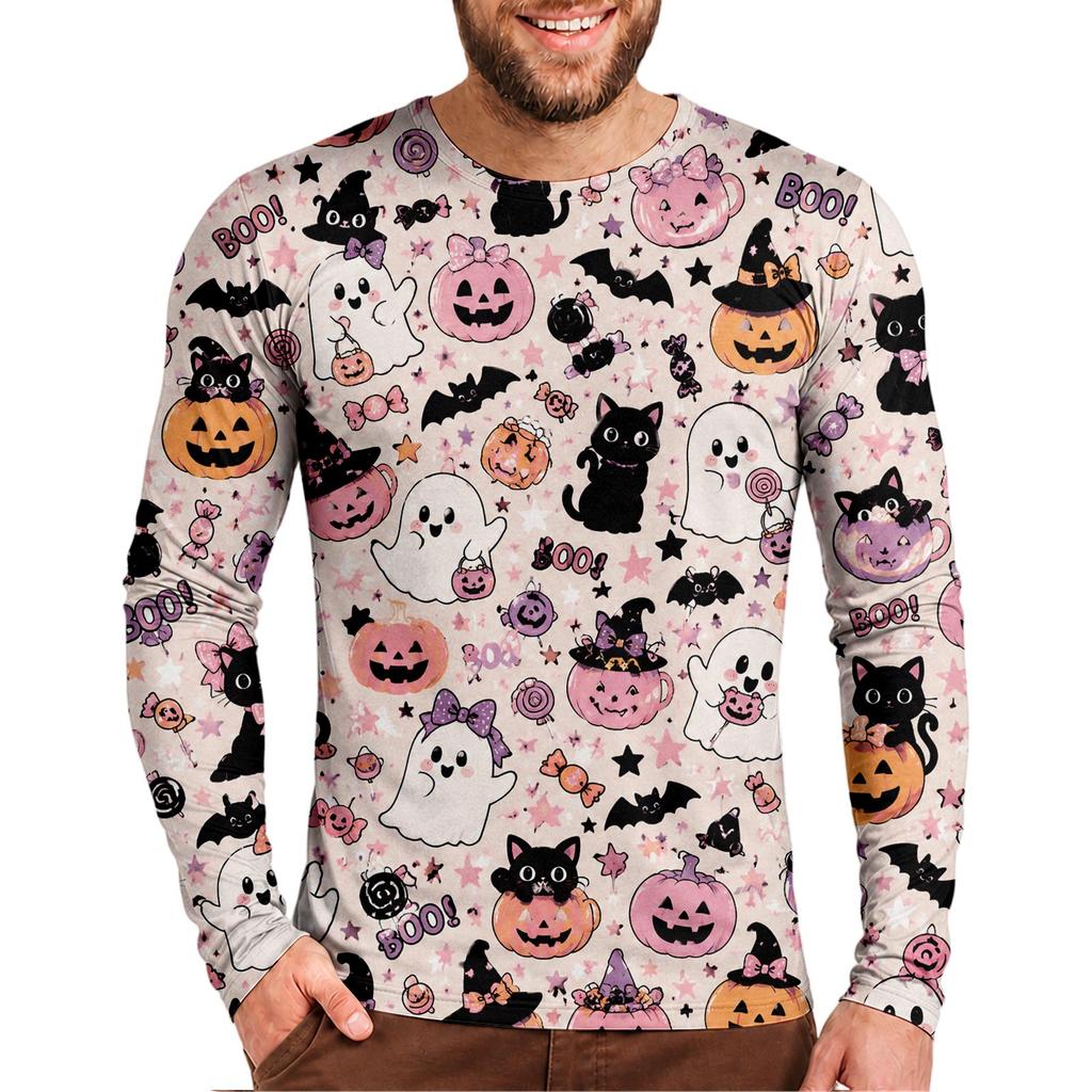 Halloween All Over Print T Shirt,   Cute Pumpkin Graphic Tee for Women Men