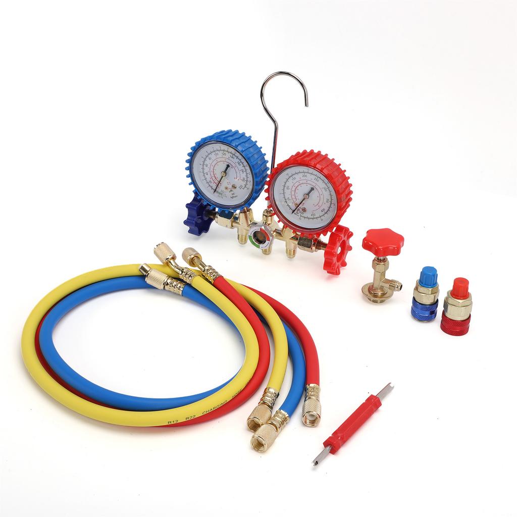 AC Manifold Gauge Set HVAC Refrigerant Charging Kit for R134a R22 R12 R502 Dual Gauge Automotive and Home AC Diagnostic Tool