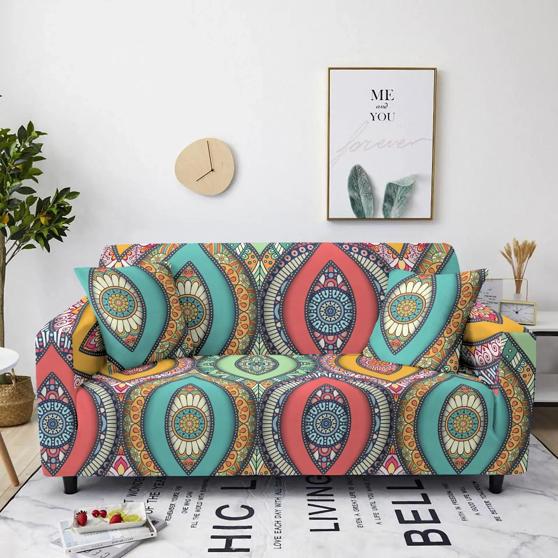 Funda elástica para sofá para sala de estar, ajustada, con diseño de estampado gráfico de mandala, funda de sofá ajustada, funda de sofá protectora bohemia antideslizante 2-seater 145-185cm