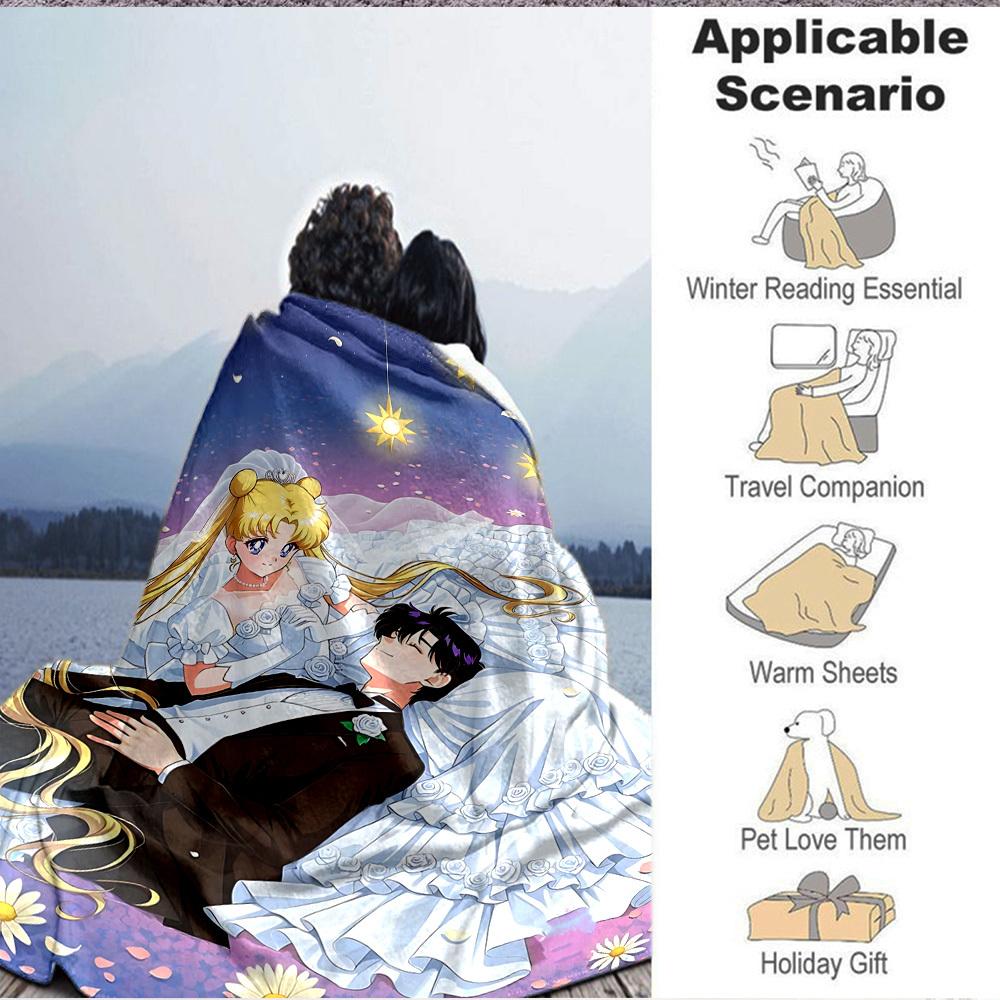 1PC Sailor Moon Blanket Lightweight Flannel Throw Blanket for Sofa, Bed, Travel, Camping, Livingroom, Office, Couch