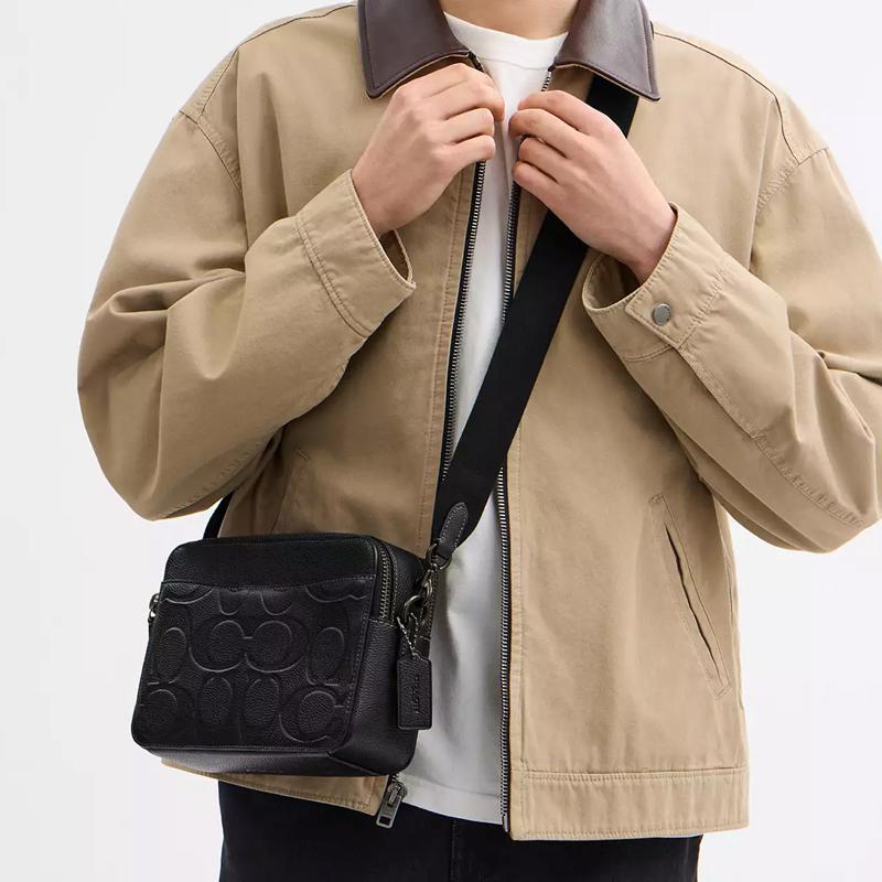 Coach Charter 23 Logo Embossed Removable Shoulder Strap Leather Shoulder Bag Medium Men's Black