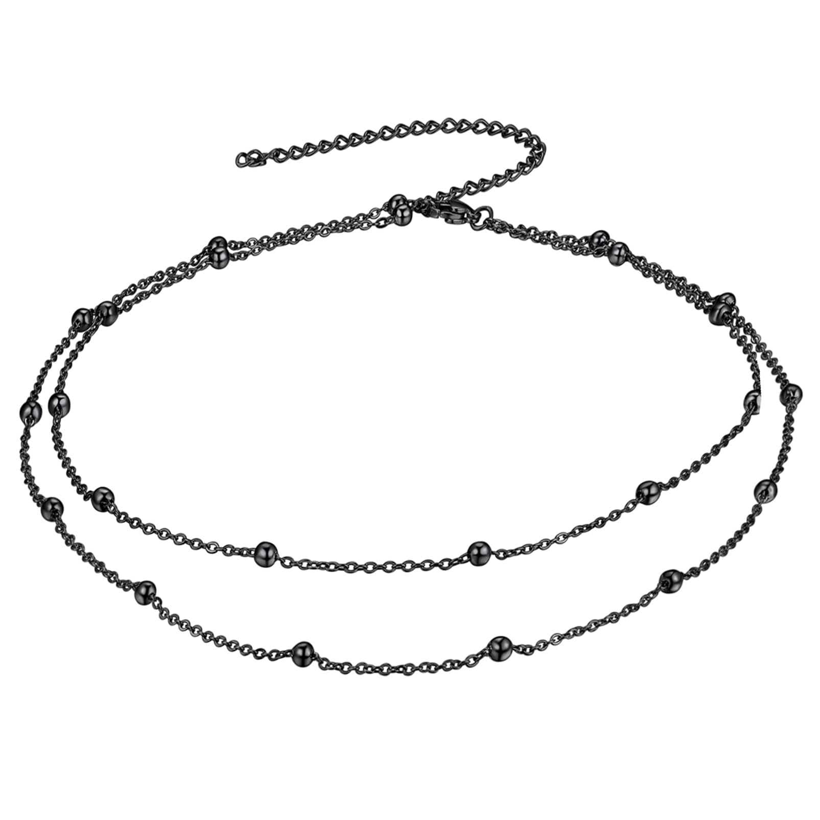 

Ожерелье из нержавеющей стали с двойным шариком [ChainsHouse] Женское, Чокер, Черный, Сталь, Нить, Цепочка, Черный, Простой, 35 см,