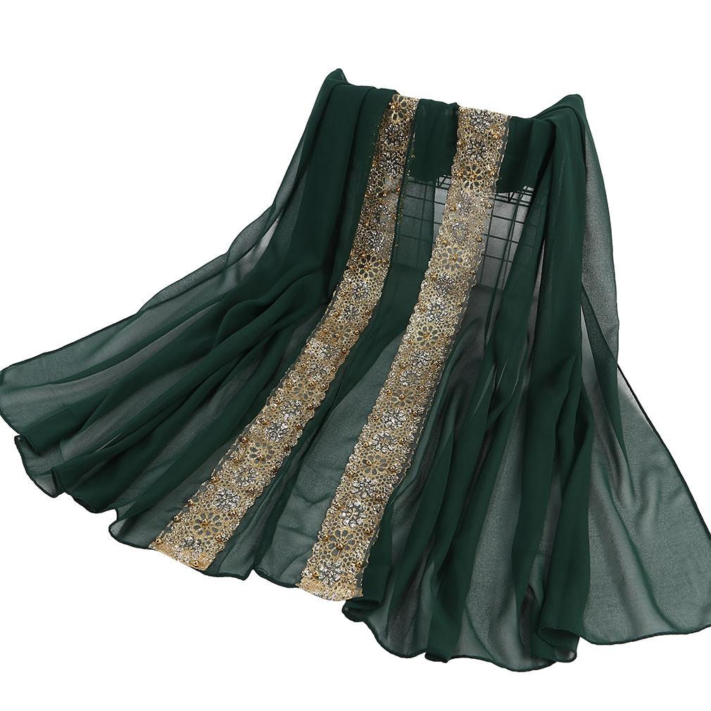 Chal de Gasa con Encaje para Mujer, Hijab Musulmán Bordado Elegante, Pañuelo para la Cabeza de Moda Modesta
