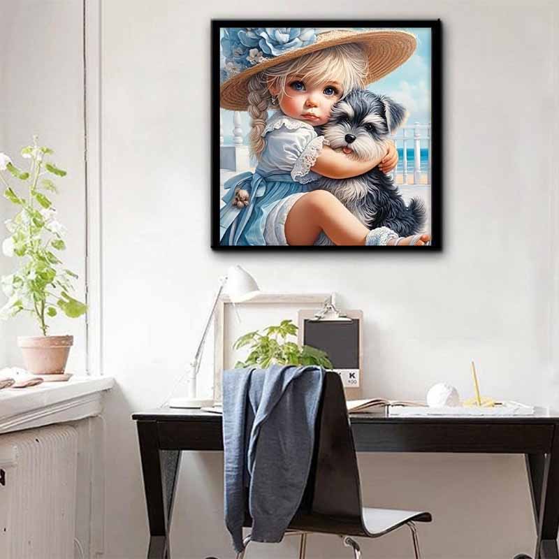 New Arrival 5D DIY Full Circle Diamond Painting "Girl and Dog" Embroidery Cross Stitch Home Decor Gift