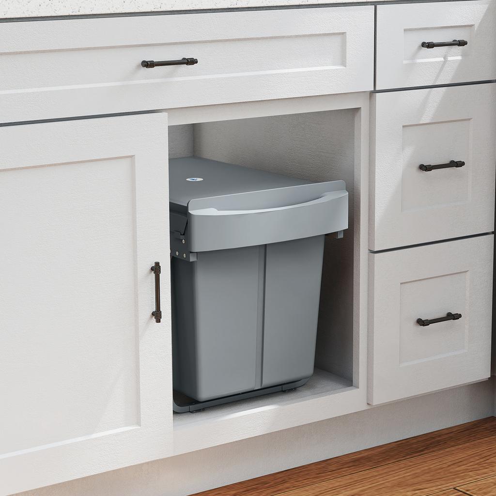 Pull Out Bin, Kitchen Under Sink Bin with 2 Removable Compartments, Smooth Glide, Grey