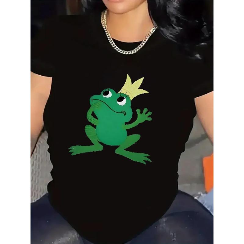 Футболка с коротким рукавом и дизайном «Лягушонок-принц», легкая и прочная, идеально подходит для повседневной носки дома или в ресторане, удобная посадка для ежедневного использования S чёрный