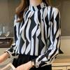 Autumn Fashion New Long Sleeve Women Blouse Stand Collar Black White Striped Chiffon Blouse Shirt Women Tops J739