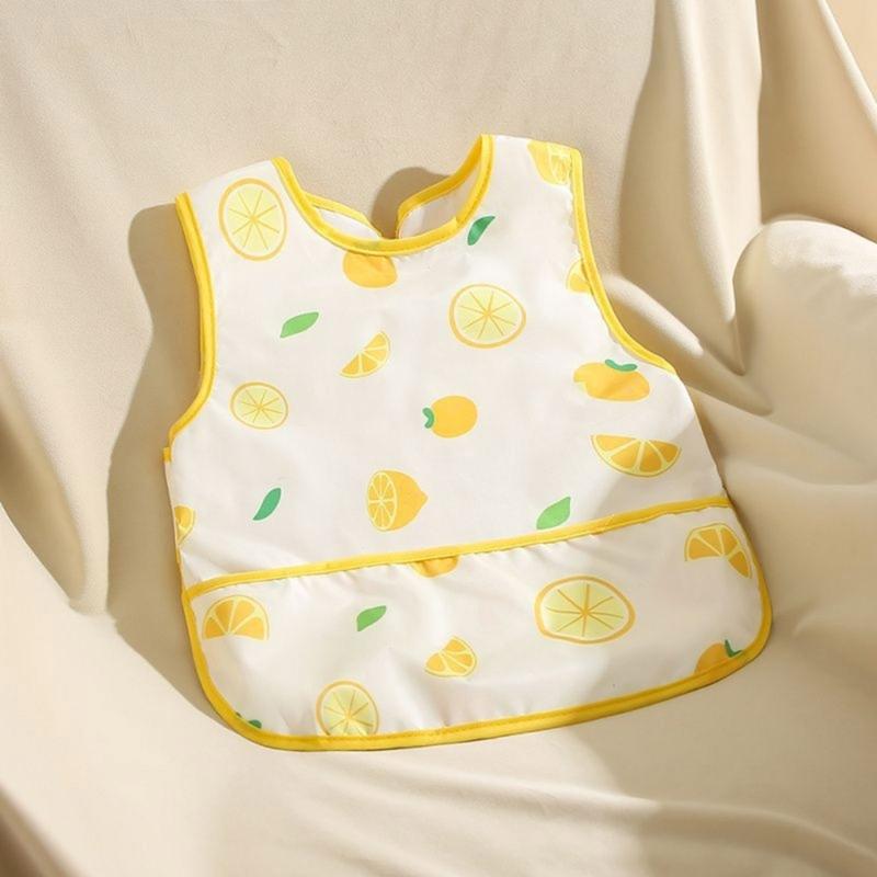Absorbent Baby Weaning Bib with Food Catcher Pocket for Convenient Eating Machine Washable Reversible Feeding Apron
