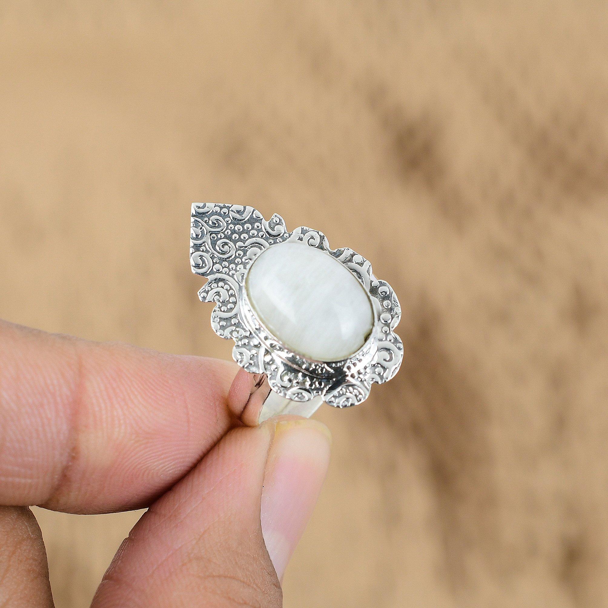 

Mothers day Deal Oval Rainbow Moonstone Stone Promise Birthday Ring 925 Silver Yes