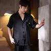 Pajamas men's satin ice silk summer short sleeves solid color simple high-end simulation silk men's loungewear set large size