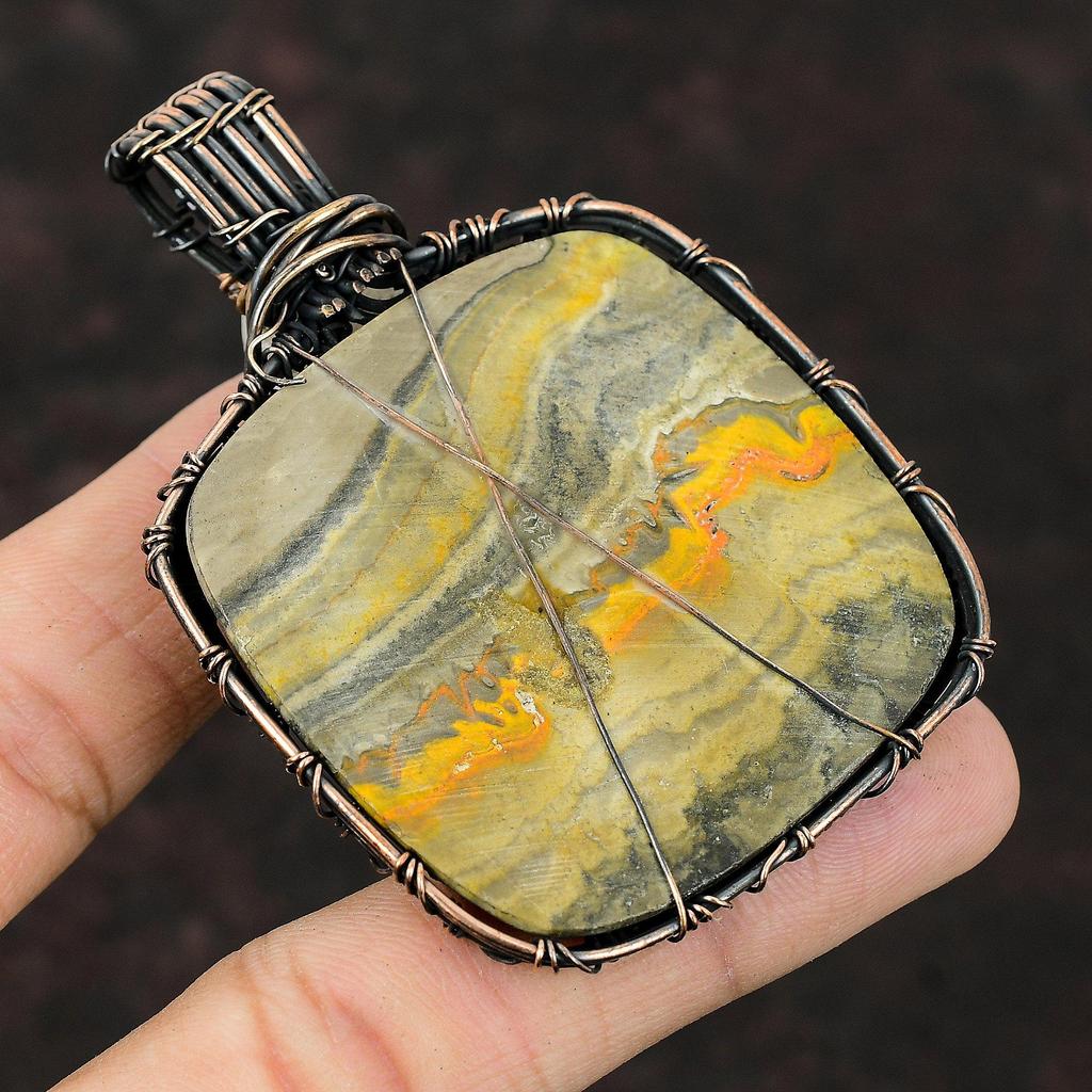 Bumble Bee Jasper Copper Wire Wrapped Pendant Rainbow Moonstone Pendant Gemstone Jewelry Handmade Pendant Copper Wire Jewelry Healing Stone