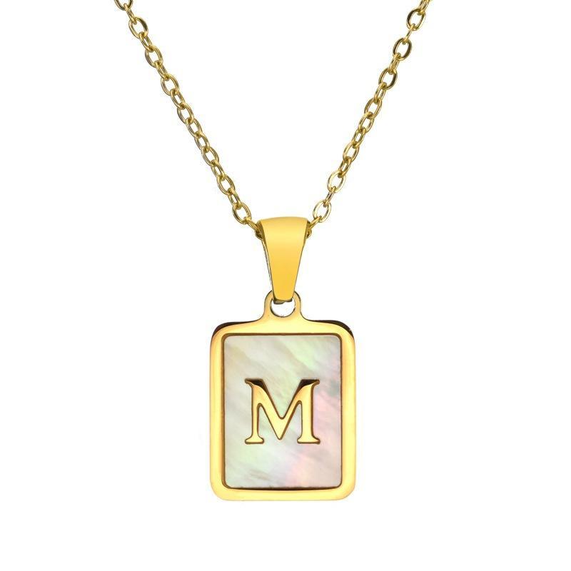 Small Pendant Gold Titanium Steel Necklace English Letter Design Shiny Chain Hypoallergenic for Women Everyday Wear
