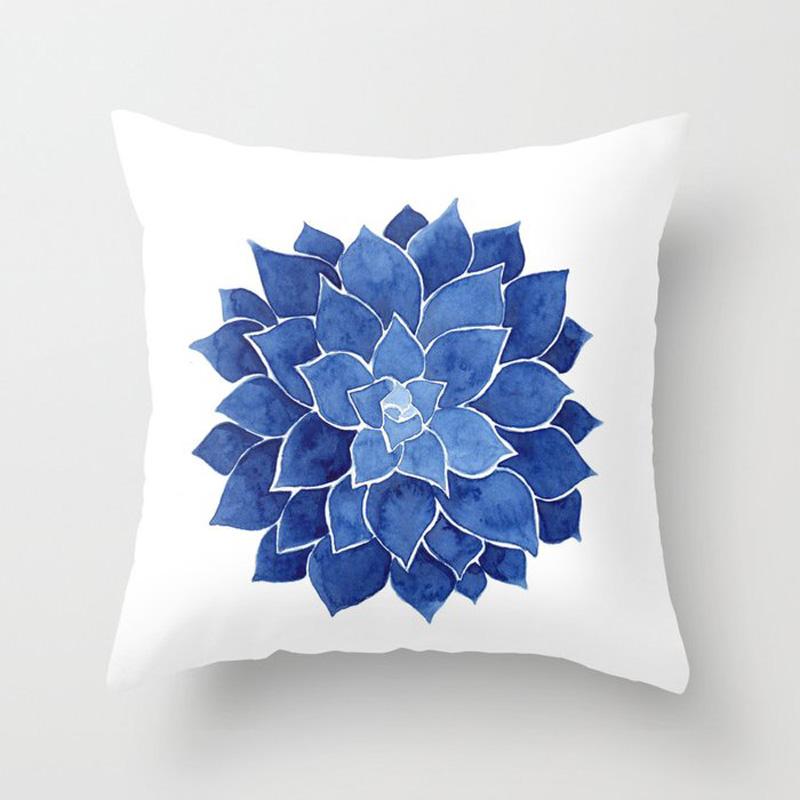 Quadratische Kissenbezug Home Decor Sofa Kissenbezug Schönheit Blau Geometrische Blume Muster Kissenbezug Mode Kurze