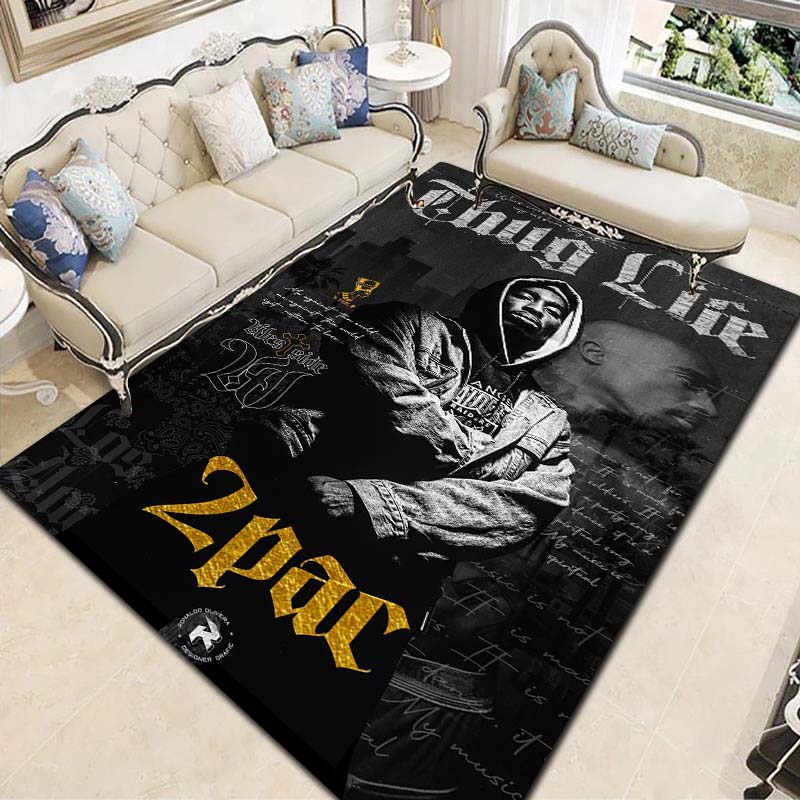 Tappeto con Stampa Leggenda Rapper Hip Hop Tappetino Antiscivolo per Pavimento Tappeto con Ritratto Vintage per Soggiorno Camera da Letto Decorazione Casa Regalo per Fan