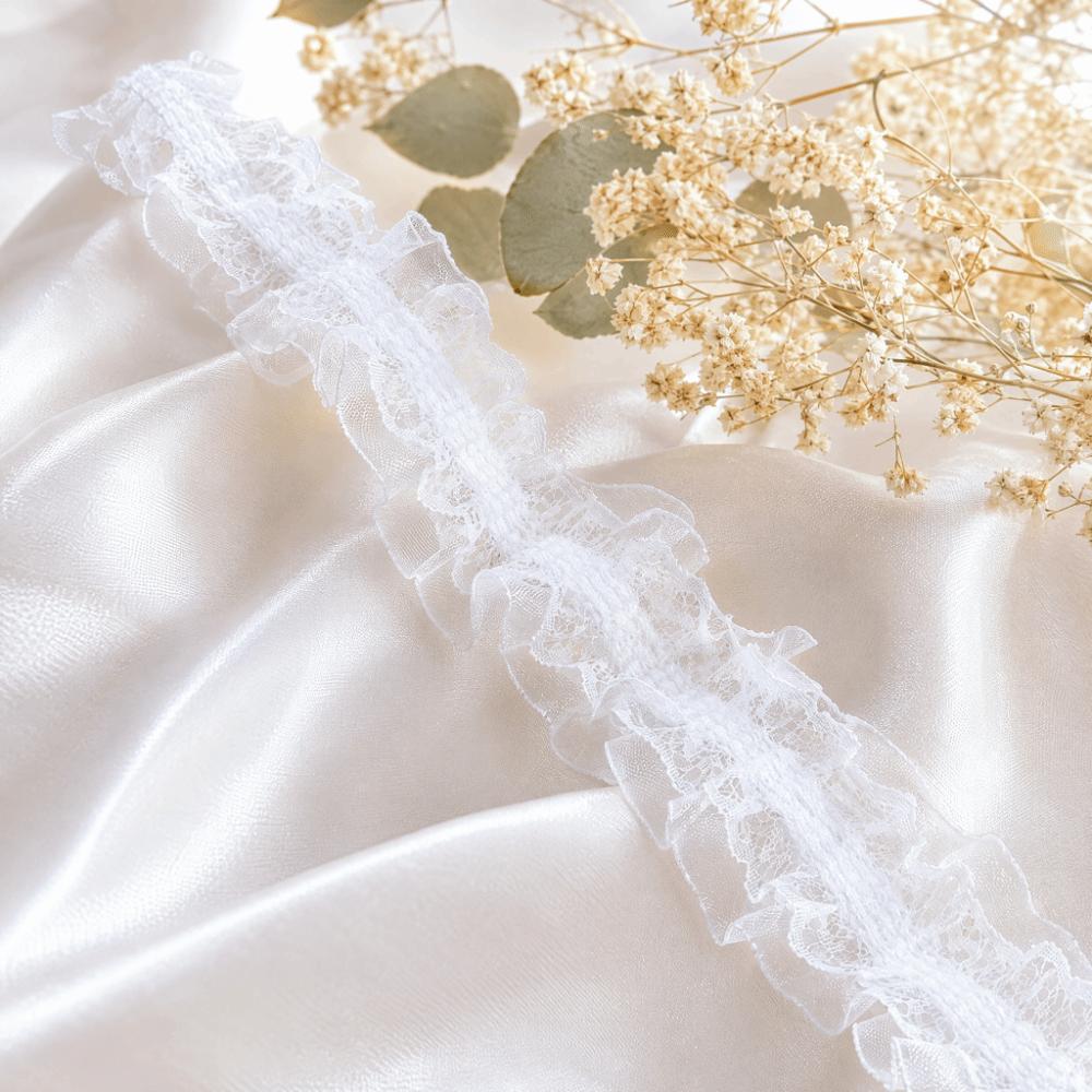 4cm Wide Pleated Lace Trim Double Layers Sewing Lace Trim Fluffy Ruffle Mesh Lace  For Wedding