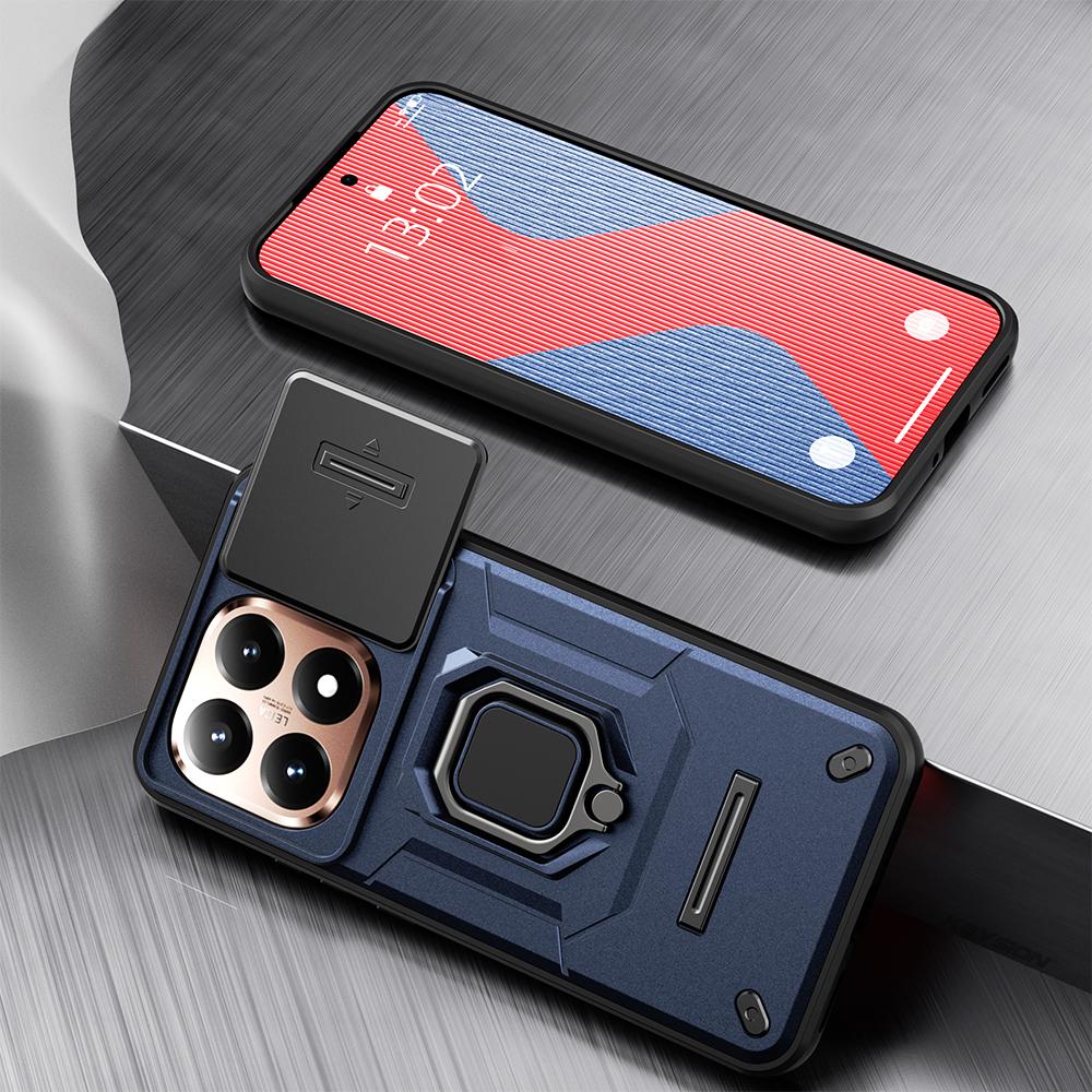 KEYSION Shockproof Armor Case for Xiaomi 15T Pro 5G Slide Camera Protection Metal Ring Stand Phone Back Cover for Xiaomi 15T 5G