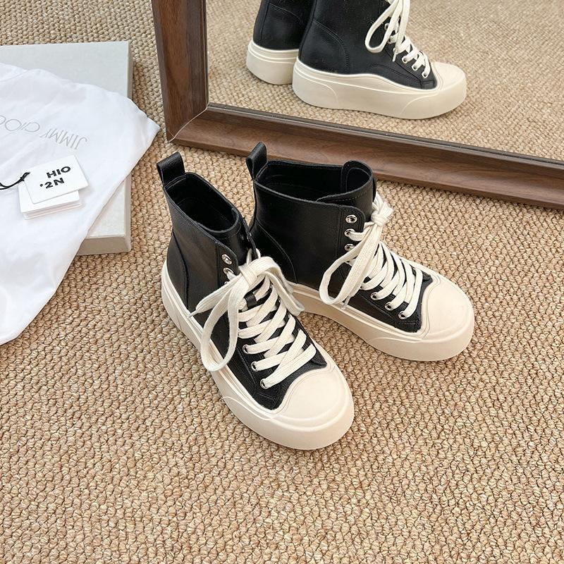 

Версия из овчины~ толстая подошва, ощущение дизайна, простые, со скрытым увеличением роста, повседневные туфли женские, новые, на шнуровке, с круглым носком, высокие 35