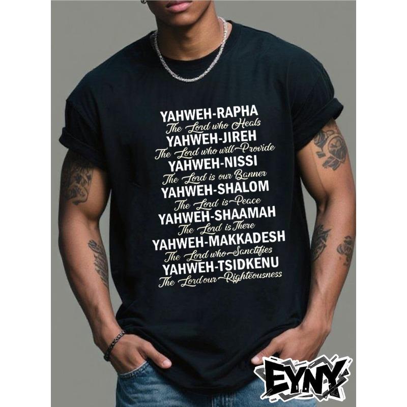 European sizes Men's Inspirational T-Shirt Round Neck, Short Sleeve, Breathable Fabric, Regular Fit, Summer Tee, Black with Golden Scripture Print