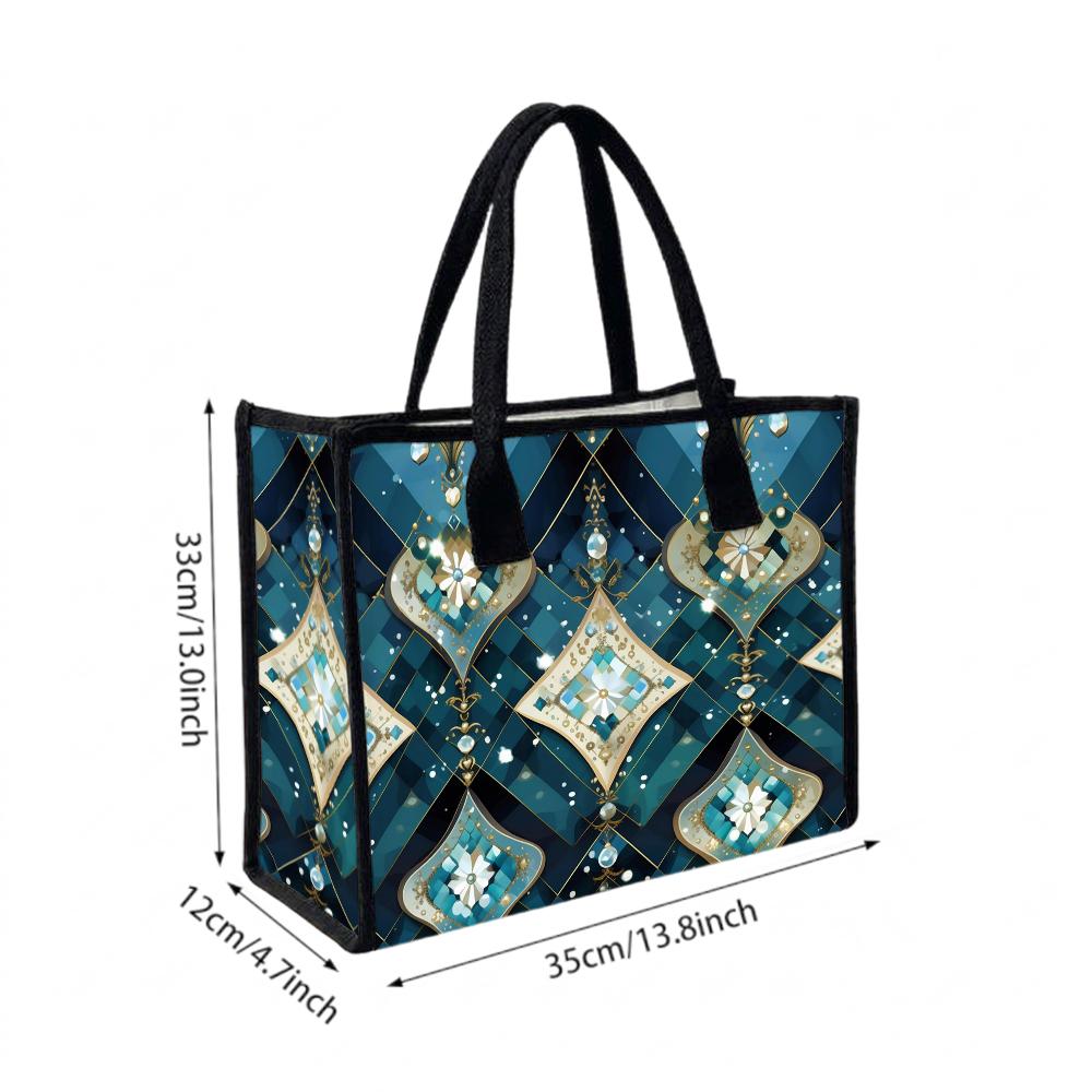 Bohemian Blue Geometric Tote Bag Casual Large Capacity Daily Handbag for Women Lightweight Portable Shopping Shoulder Bag