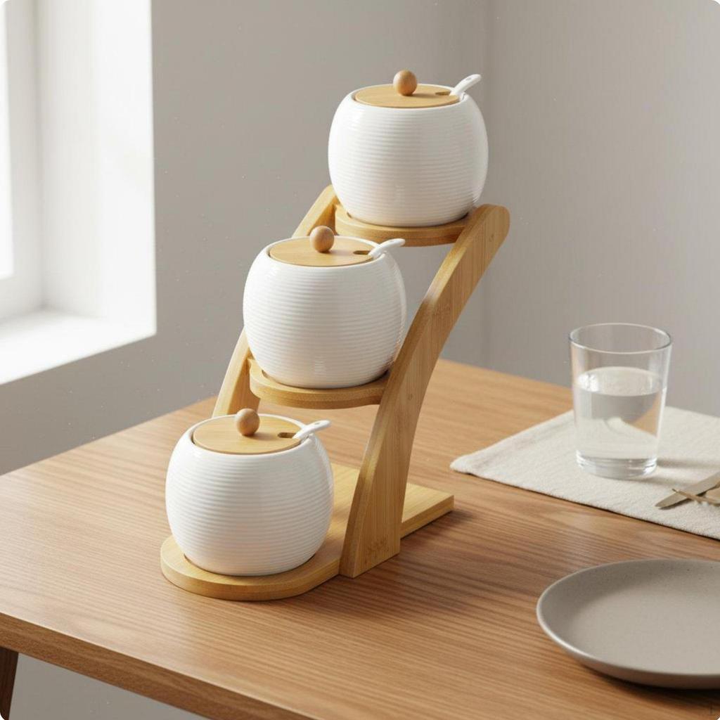 Ensemble de pots à condiments en céramique Garde les assaisonnements frais Récipient à assaisonnements Anti-poussière Porcelaine