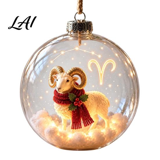 Hanging Baubles for Holiday Decor Lighted Zodiac Christmas Ornament Glowing Sign Ball with Warm LED Durable Xmas Balls Garden 3D Clear Acrylic