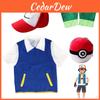 Ash Ketchum Cosplay Kostym Full Set Vuxna Jacka Handskar Hatt Halloween Högkvalitet Elastiskt Mjukt Polyestermaterial