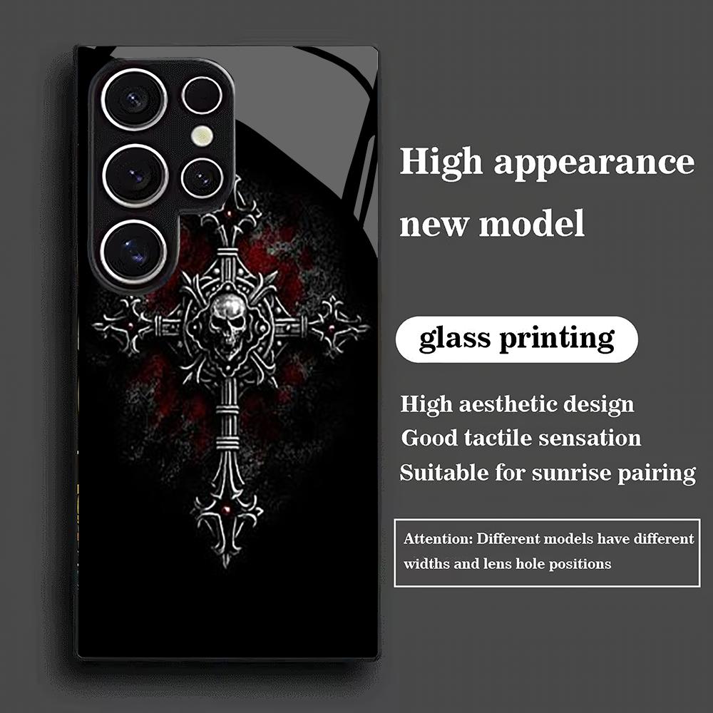 Gothic style tempered glass phone case suitable for Samsung Galaxy S26 S25 S24 S23 S22 S20 FE/Ultra/Plus anti drop back cover