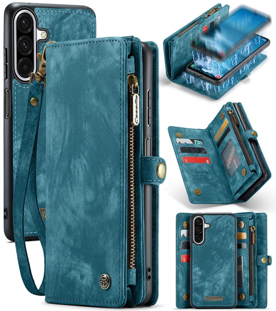 CaseMe-008 Luxuriöse 2-in-1 Abnehmbare Magnetische Premium PU-Leder Hülle Multifunktionale Reißverschluss Geldbörse Hülle für Samsung A17 A37 A57 5G