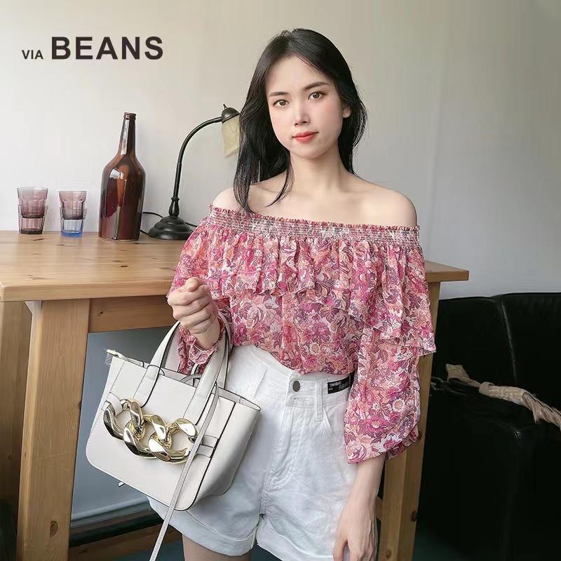 

VIABEANS Женский топ на одно плечо с длинным рукавом и принтом