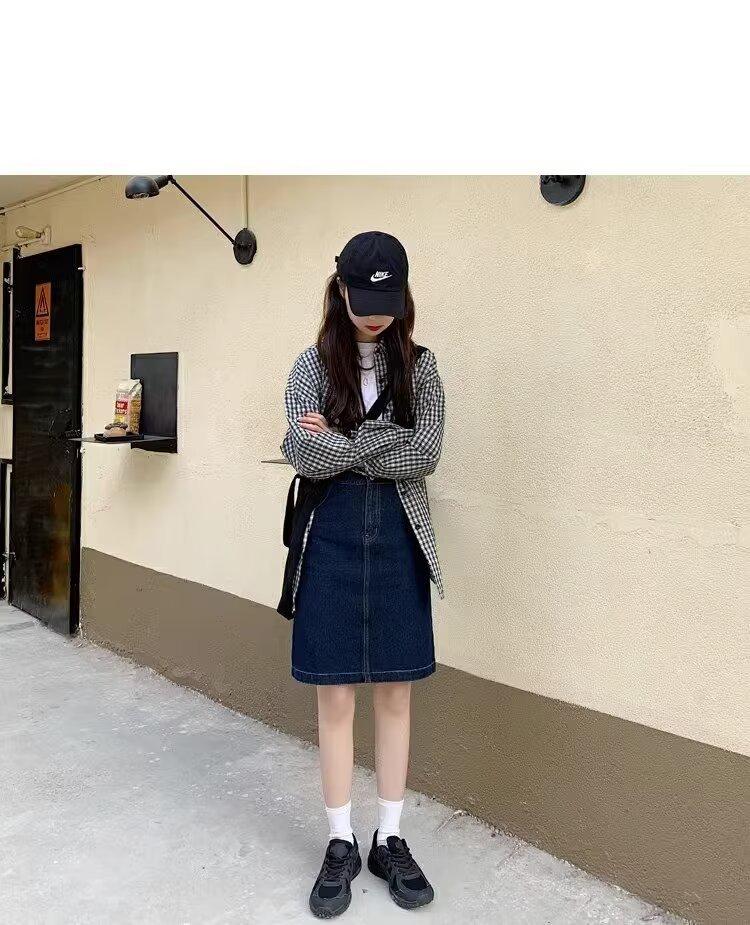 High-Waisted A-Line Denim Skirt: Women's Trendy 2024 Summer College Style