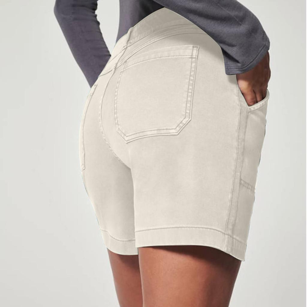Women's Soft Stretch Twill Short Side Pockets Soft Feel No Button & No Zipper Flattering Fit