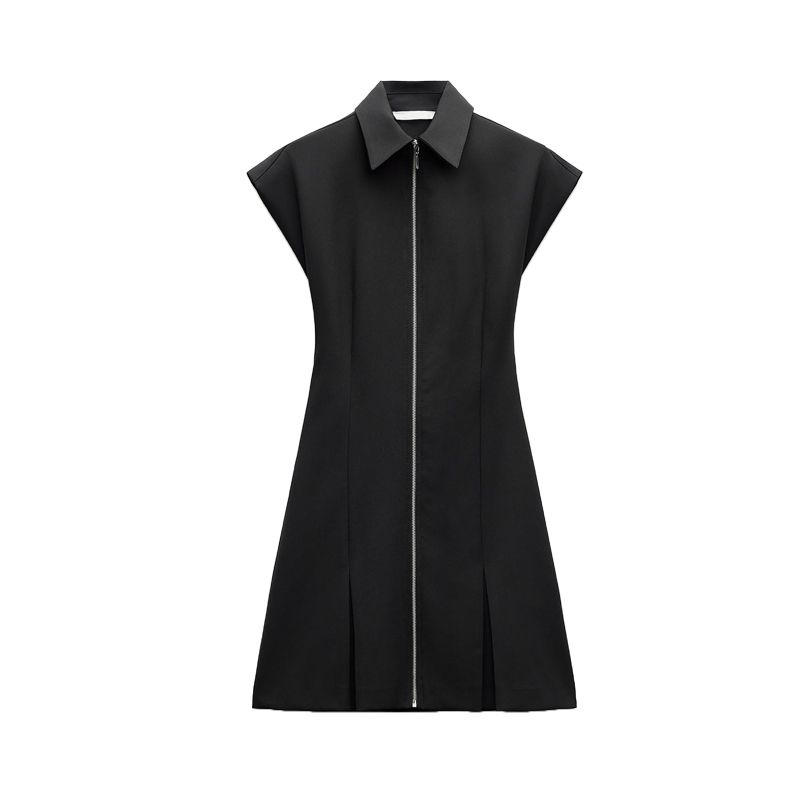 Spring New Women's Clothing French Simplicity Silm Sleeveless Lapel Zipper Mini Dress 8748841