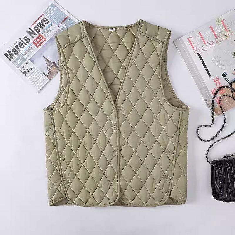 Fattened and Enlarged Size Medium and Old Women's Vest New Outer Wear Rhombus Vest Down Cotton Vest Loose Warm Jacket