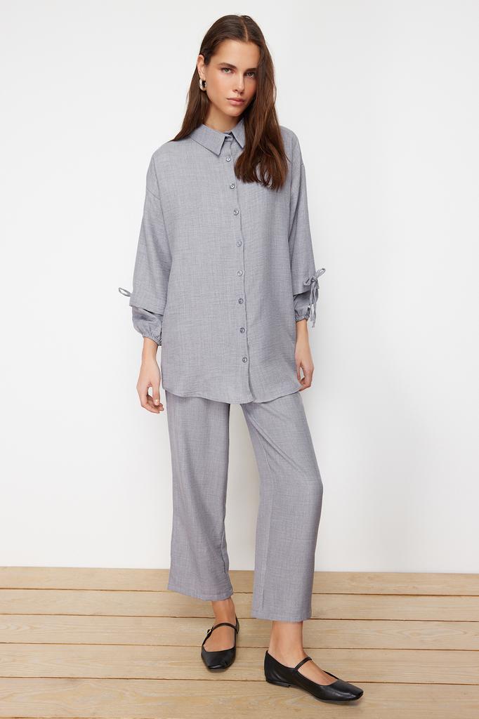 Women's Fashion New Hijab Bottom-Top Set Stone Linen Look Woven Bottom-Top Set