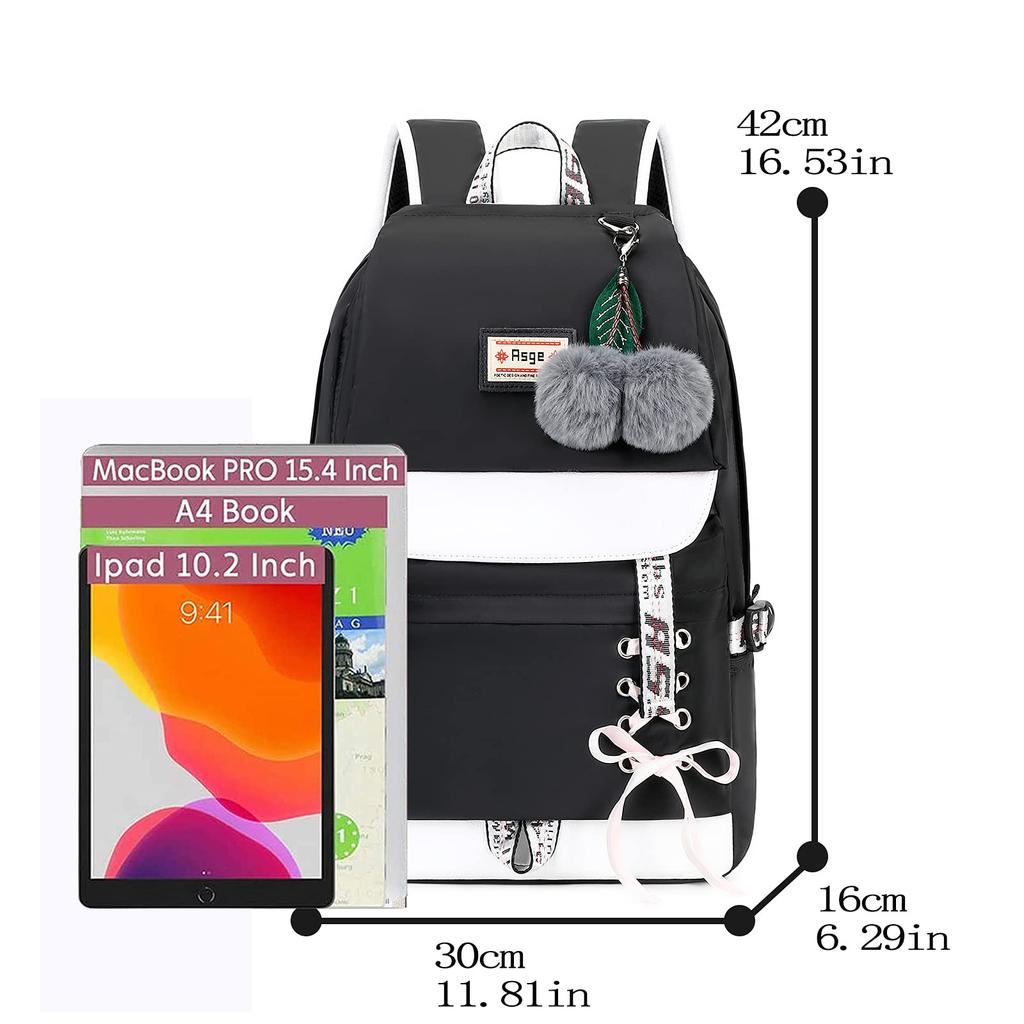 [Asge] Large Capacity Backpack for Girls, Perfect for Commuting, School, and Outdoor Activities, Stylish Backpack with Cute Ribbon Decorations,