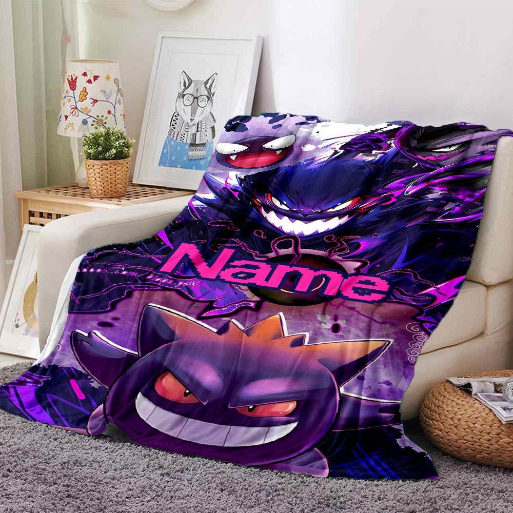 Customiz Name Personality Pokémon Gengar Blanket Soft &Warm Sofa Office Bed Travel Lunch Break Blanket, Gift Suitable All Seasons