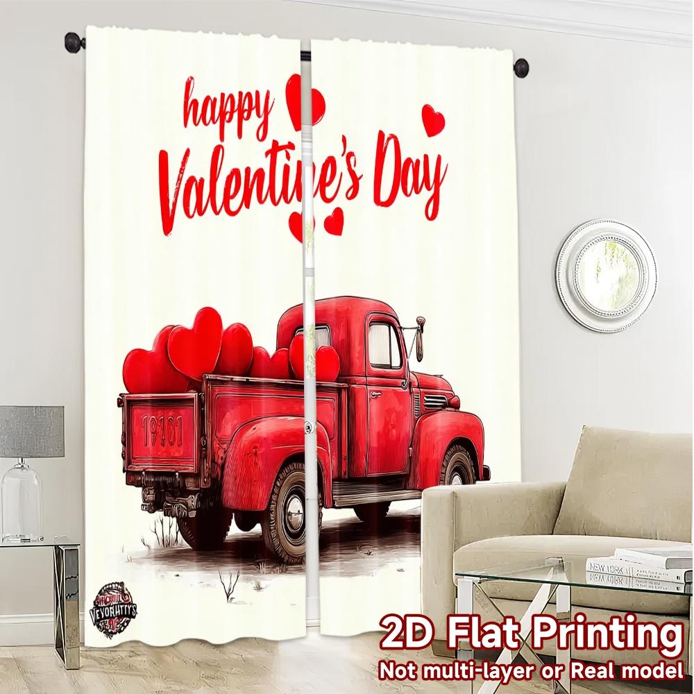 2pcs   2D FLAT PRINTING Curtains (Without Rod) Valentine Truck Contemporary Popular Curtains Polyester Easy Install Curtains