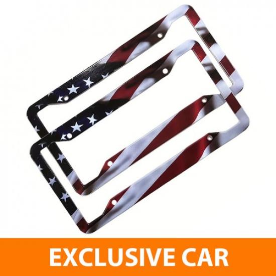 American Flag License Plate Frame Patriotic License Plate Stainless Steel USA...