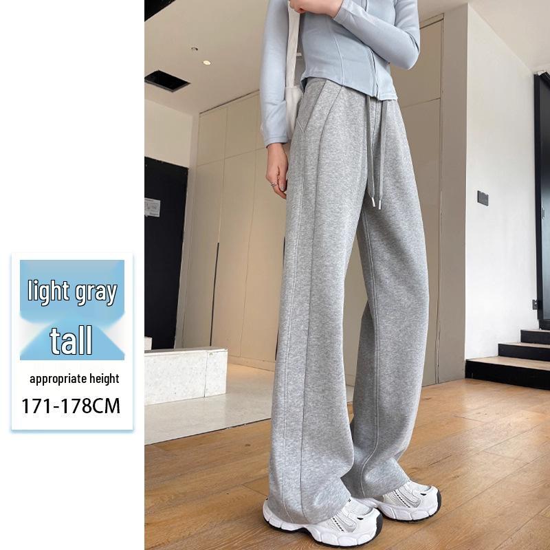 American Retro Women's Floor-Length Straight-Leg Sweatpants, 175-180 Tall, Loose Fit with Slimming Effect for Spring/Autumn.
